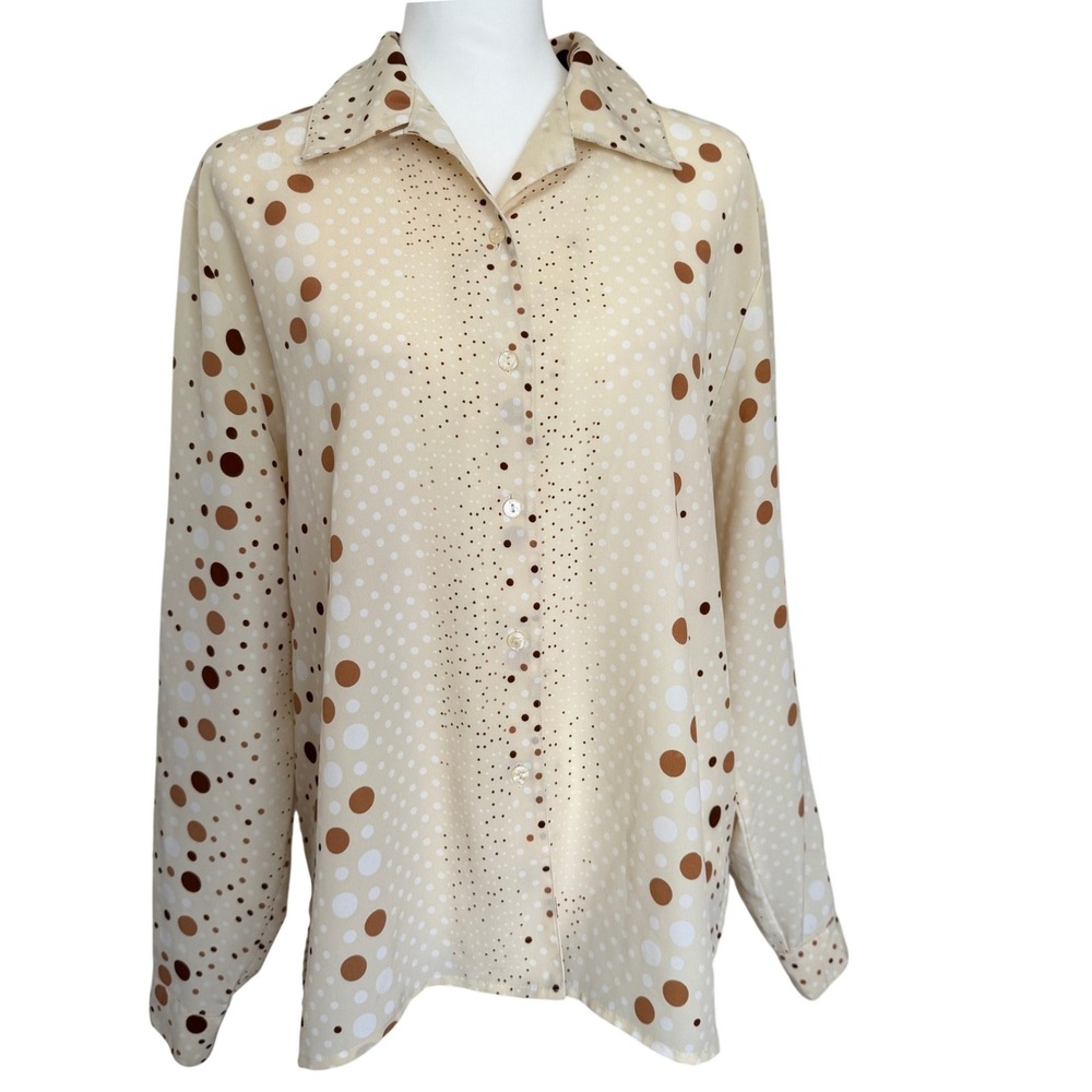 Vintage 90's‎ Voir Polka Dot Blouse XL Neutral Ivory Old Money Parisian Chic